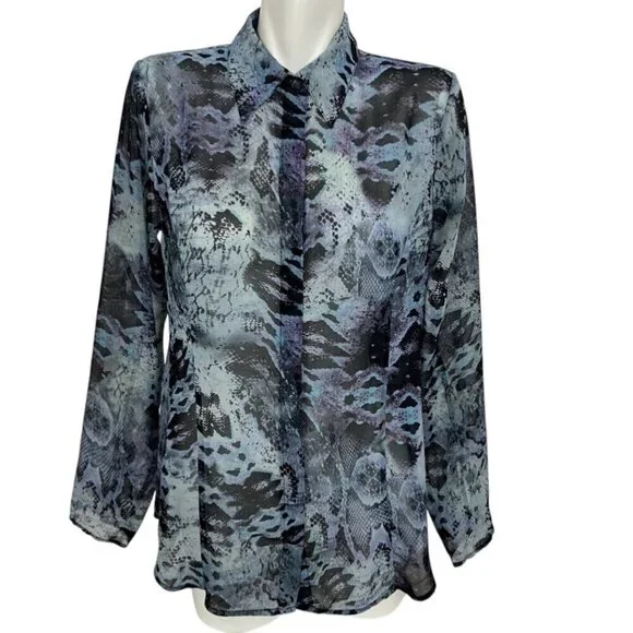 2/$30 CAbi Size XS Blouse Reptile Animal Print Sheer Streetwear - Picture 2 of 6